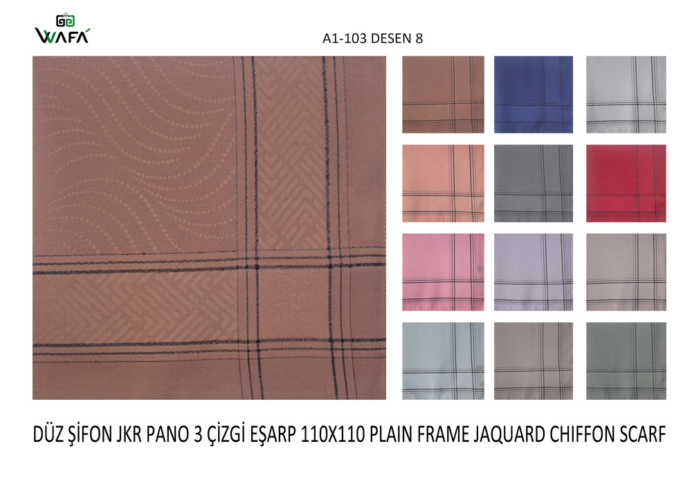 Düz Şifon Jakar Pano Üç Çizgi Eşarp A1-103-8