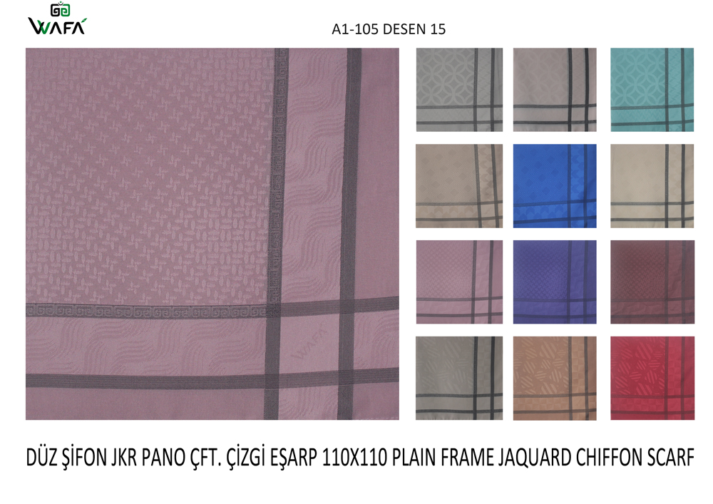 Düz Şifon Jakar Pano Çift Çizgi Eşarp A1-105-15