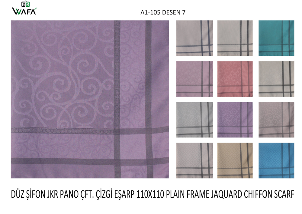Düz Şifon Jakar Pano Çift Çizgi Eşarp A1-105-7
