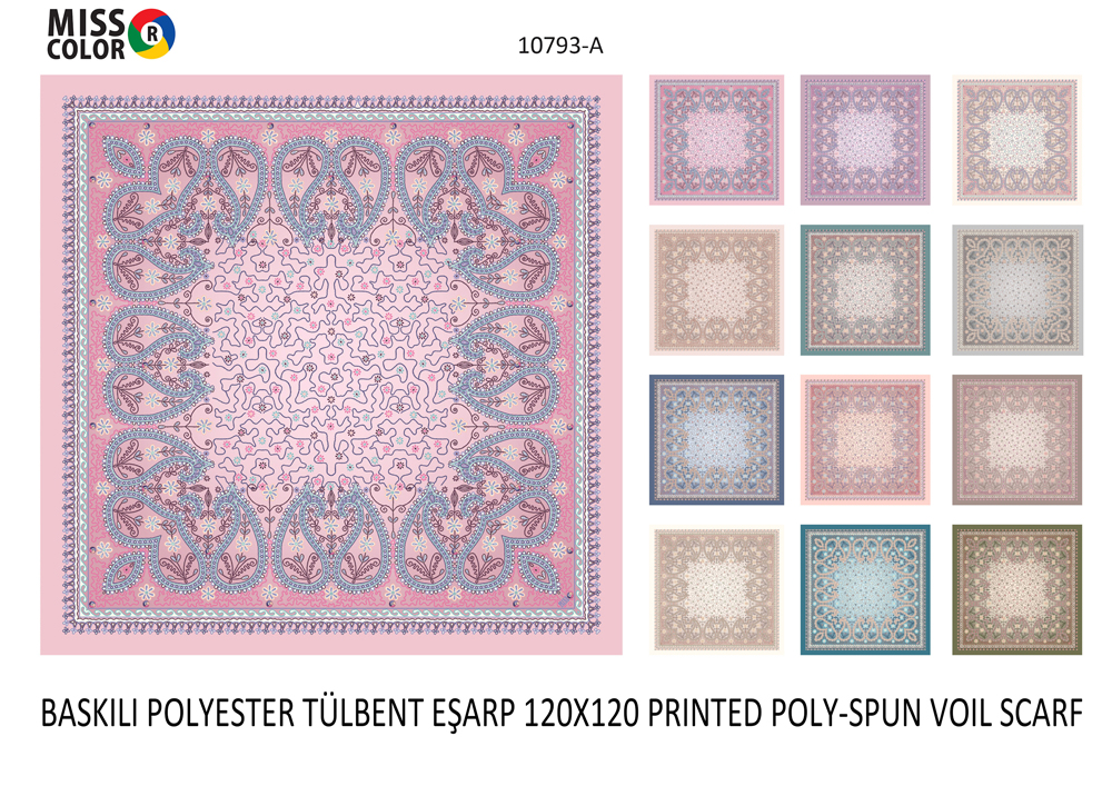 Baskılı Polyester Tülbent Eşarp 10793-A