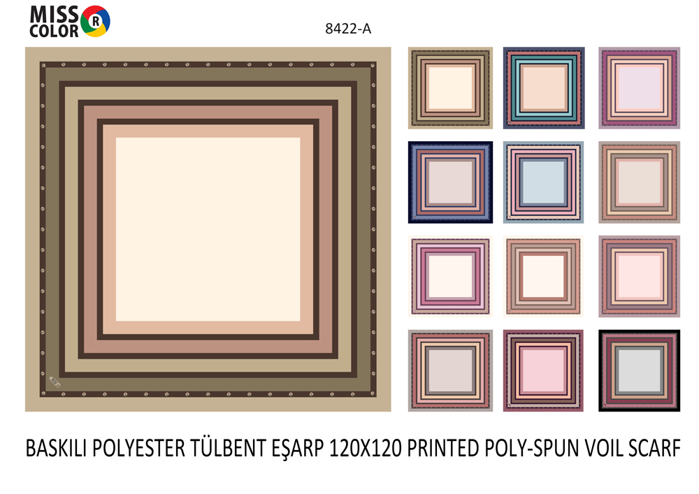 Baskılı Polyester Tülbent Eşarp 8422-A